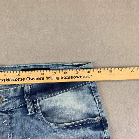 Southpole Mens Jean Shorts 32 Slim Blue Denim Paint Splatter Stretch Faded 11" - Picture 3 of 10